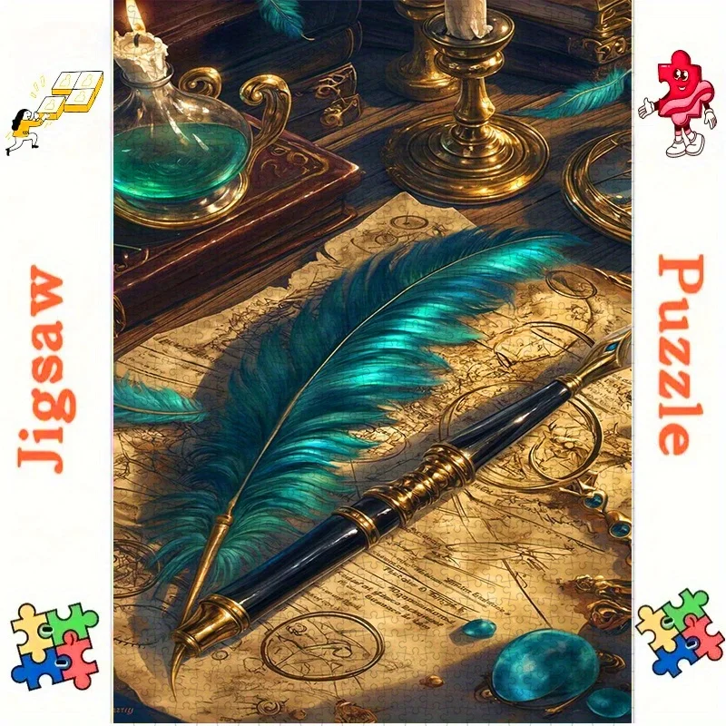 لغز 500/1000 قطعة، لغز ورقي يمكنك صنعه بنفسك، قلم ريشة خريطة سحرية عتيقة، لغز للكبار، مناسب لغز الترفيه المنزلي، الأصدقاء P