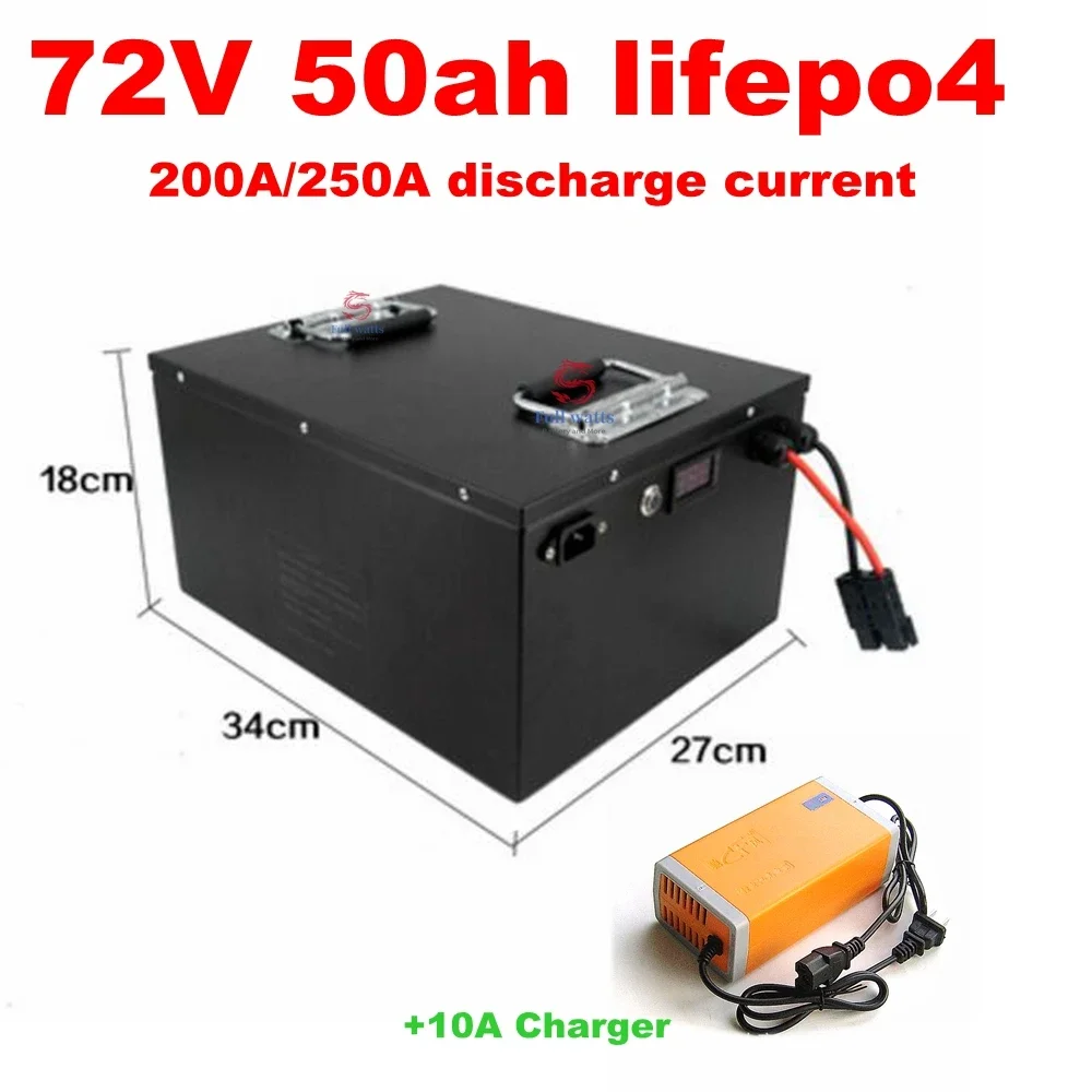 

lithium 72V 50Ah lifepo4 battery 200A BMS 24S for 14KW 10KW motor bicycle bike scooter Forklift inverter + 10A charger