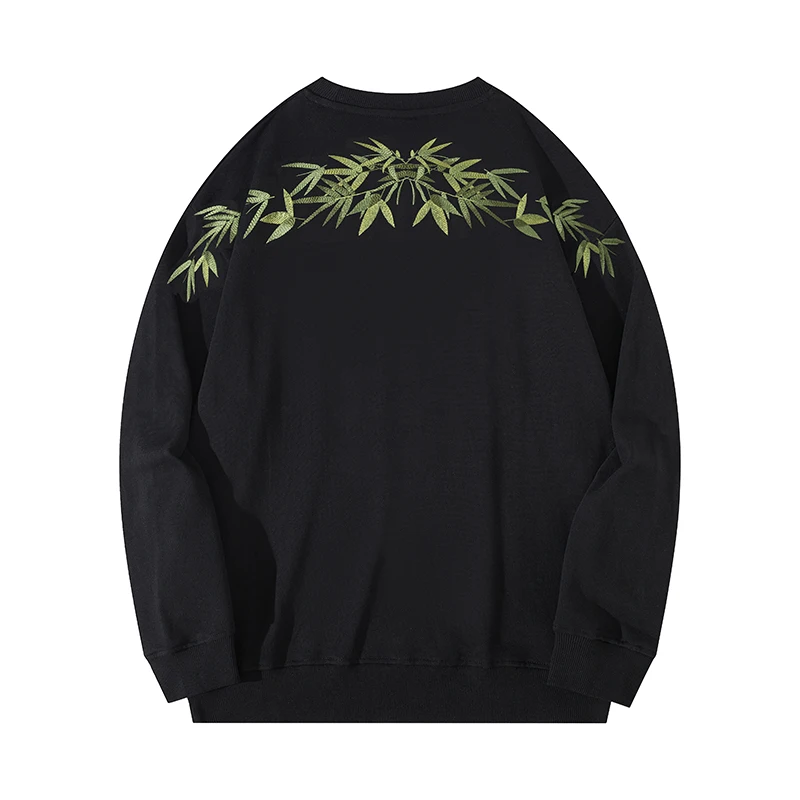 Men Embroidery Hoodies Vintage Bamboo Leaf Hip Hop Hoodies Women Crewneck Sweatshirt Casual Harajuku Designer Cool Streetwear