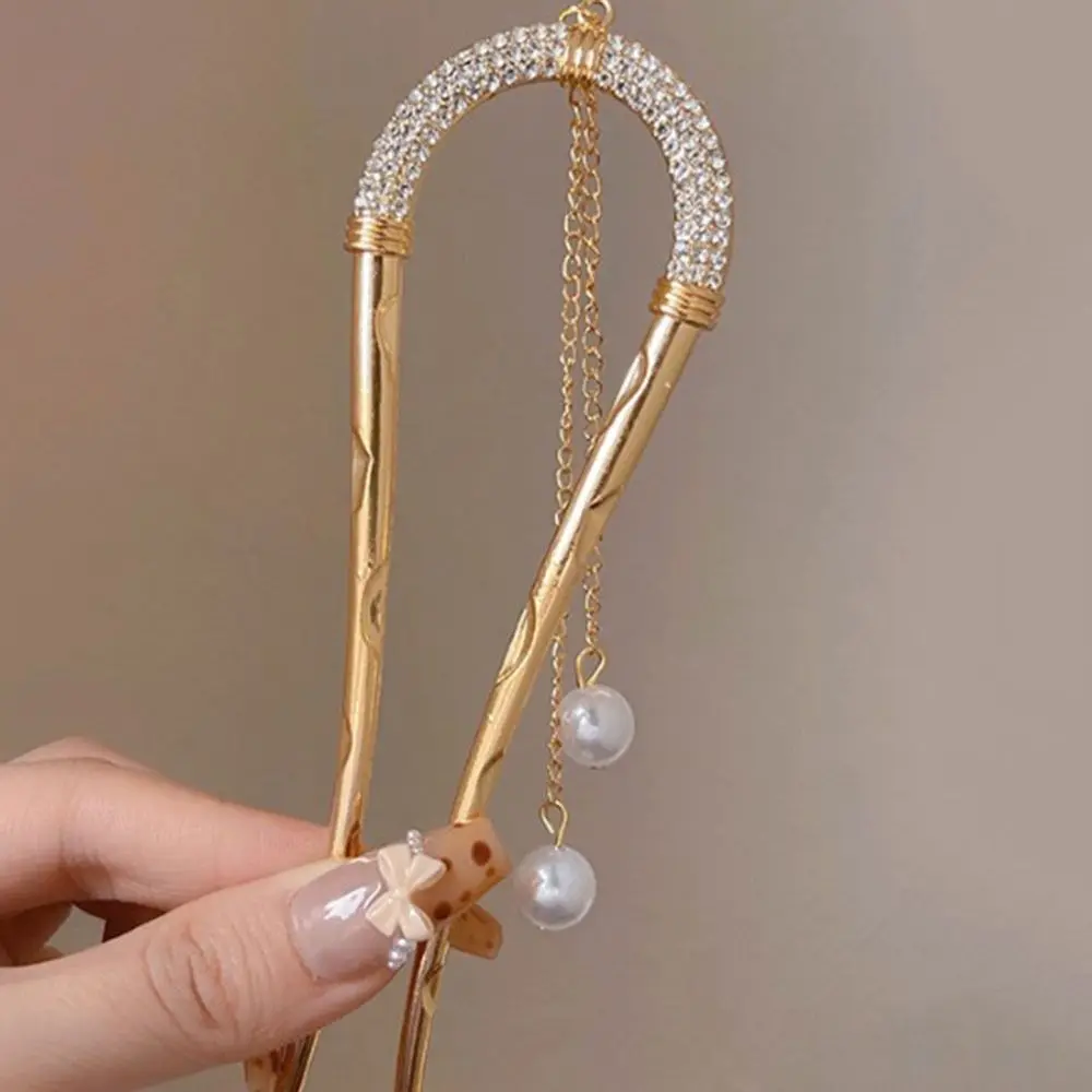 Cabeça de pílula placa utensílios de cabelo moda simples grampo de cabelo em forma de u imitação de pérola garfo de cabelo flor temperamento hairpin feminino