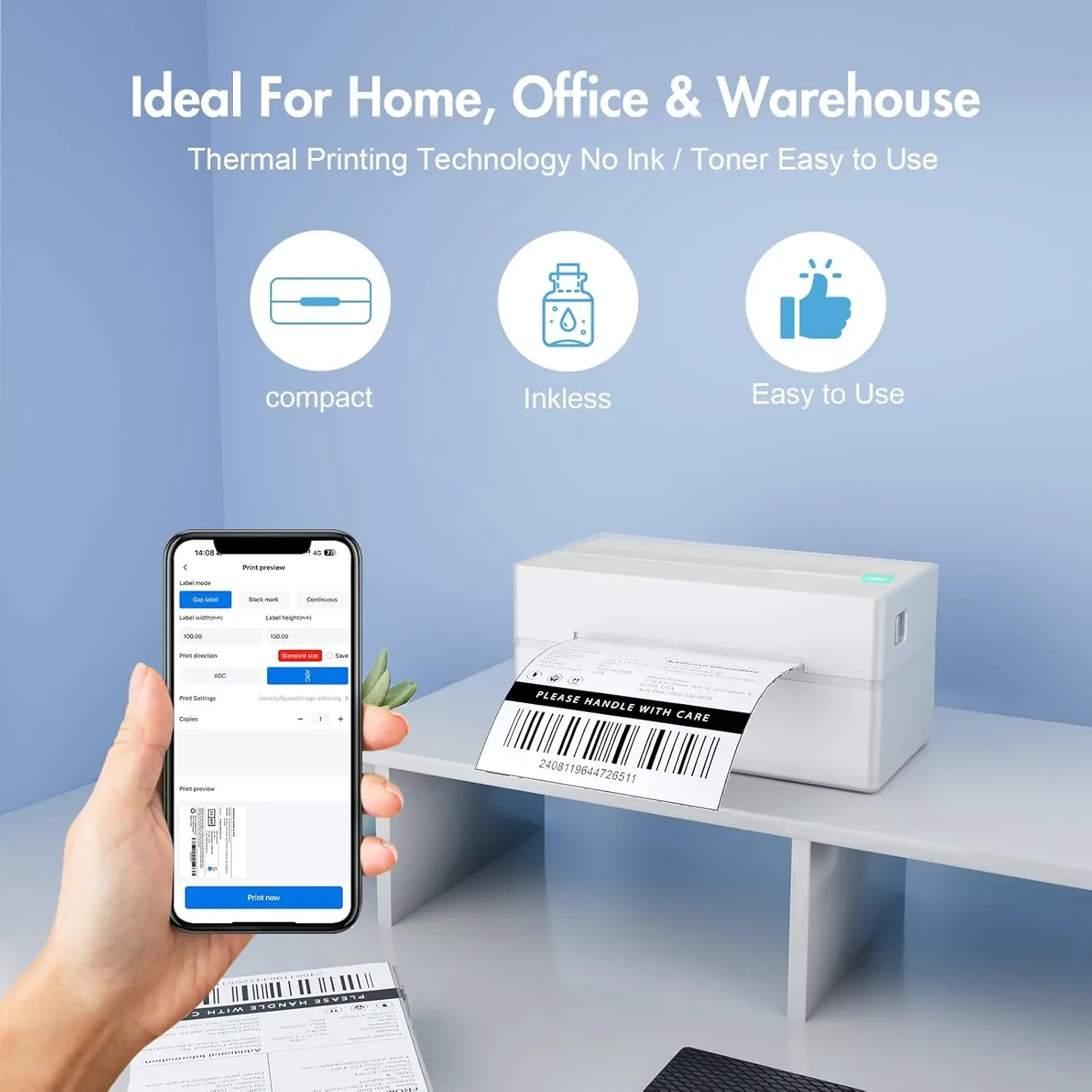 xpress Package Bluetooth Thermal Shipping Label Printer 4x6 Wireless Label Printer Compatible With Android iPhone Windows Mac