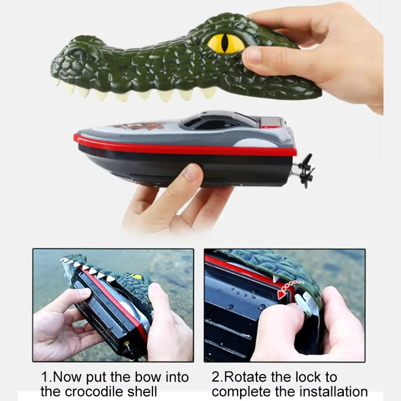 Crocodile Head Rc Boat 2In1 Ship Waterproof Animal Remote Control Alligator Electric Summer Water Pool Toys Gift for Kids