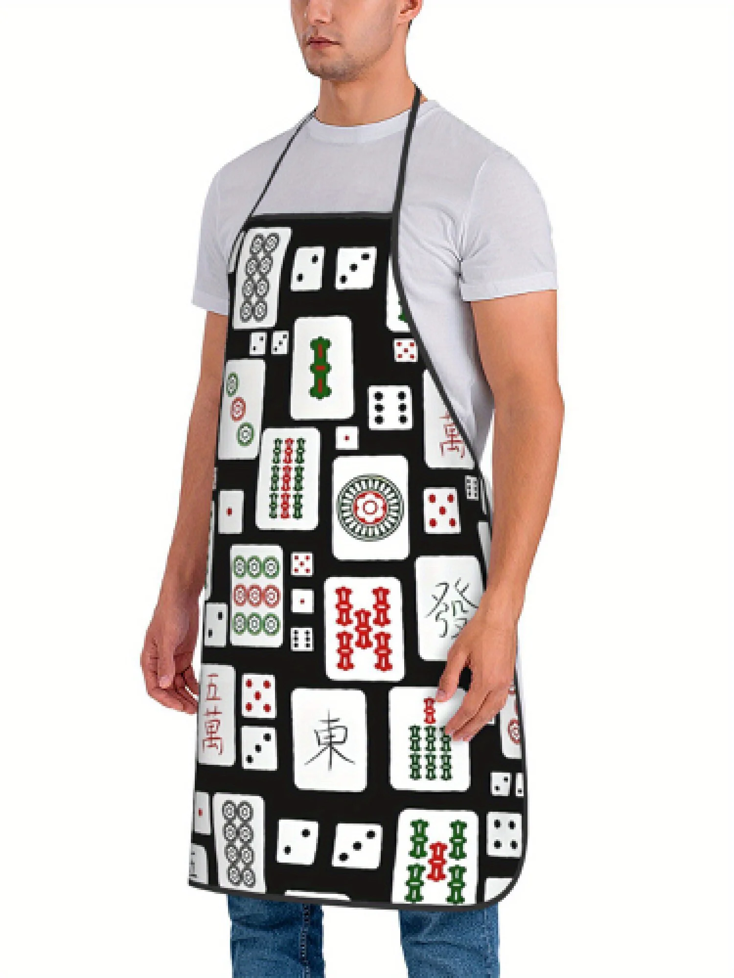 Mahjong Print Unisex Apron, Lightweight & Durable, Suitable for Kitchen Cooking & Hairdressing Apron
