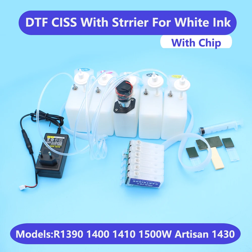 

CISS DTF Ink Ink Tank With Stirrer Supply System Continuous Direct To Film White DTF Printer For Epson 1390 1400 1500W 1410 1430