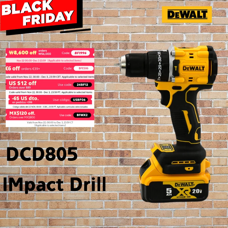 

Dewalt DCD805 Impact Drill Brushless Cordless Drill /Driver Kit Tool in 20V Rechargeable 2300RPM Multi-function Power Tools