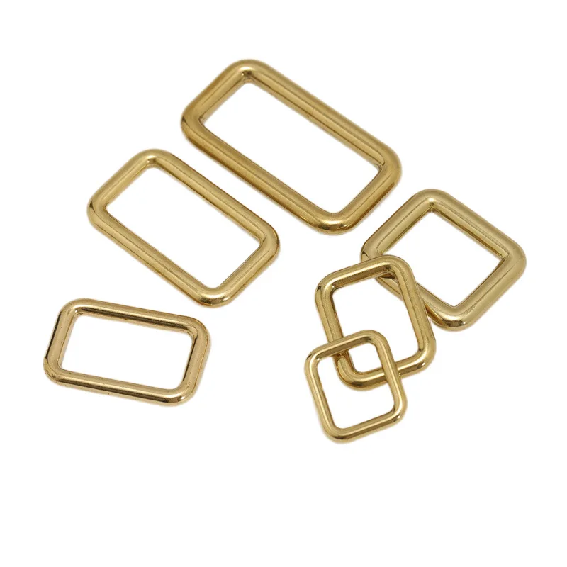 Solid Brass Square Ring Adjuster Buckles Cast Seamless Rectangle Loop Leather Craft Bag Strap Belt Luggage Purse DIY Accessories