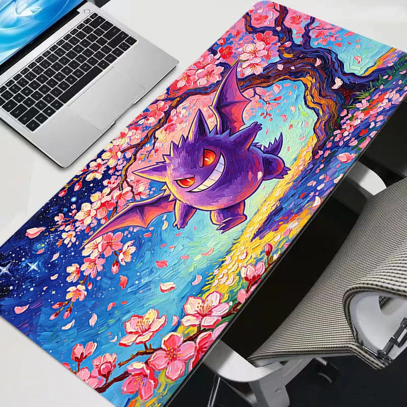 Alfombrilla de ratón grande para videojuegos Pokemon, alfombrilla para teclado de ordenador, alfombrilla de goma para escritorio, accesorios para videojuegos, alfombrilla para ratón Gengar Sakura Starry Sky