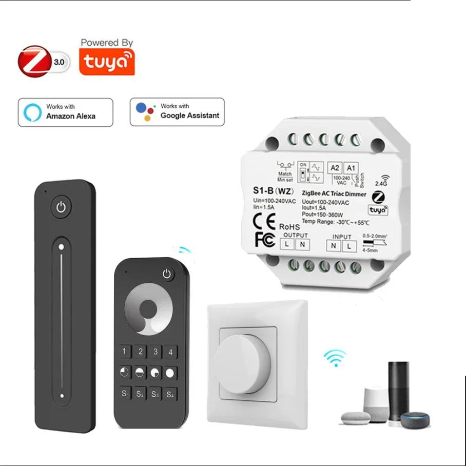 tuya zigbee 30 ac triac led dimmer push switch 24g controle remoto sem fio 01