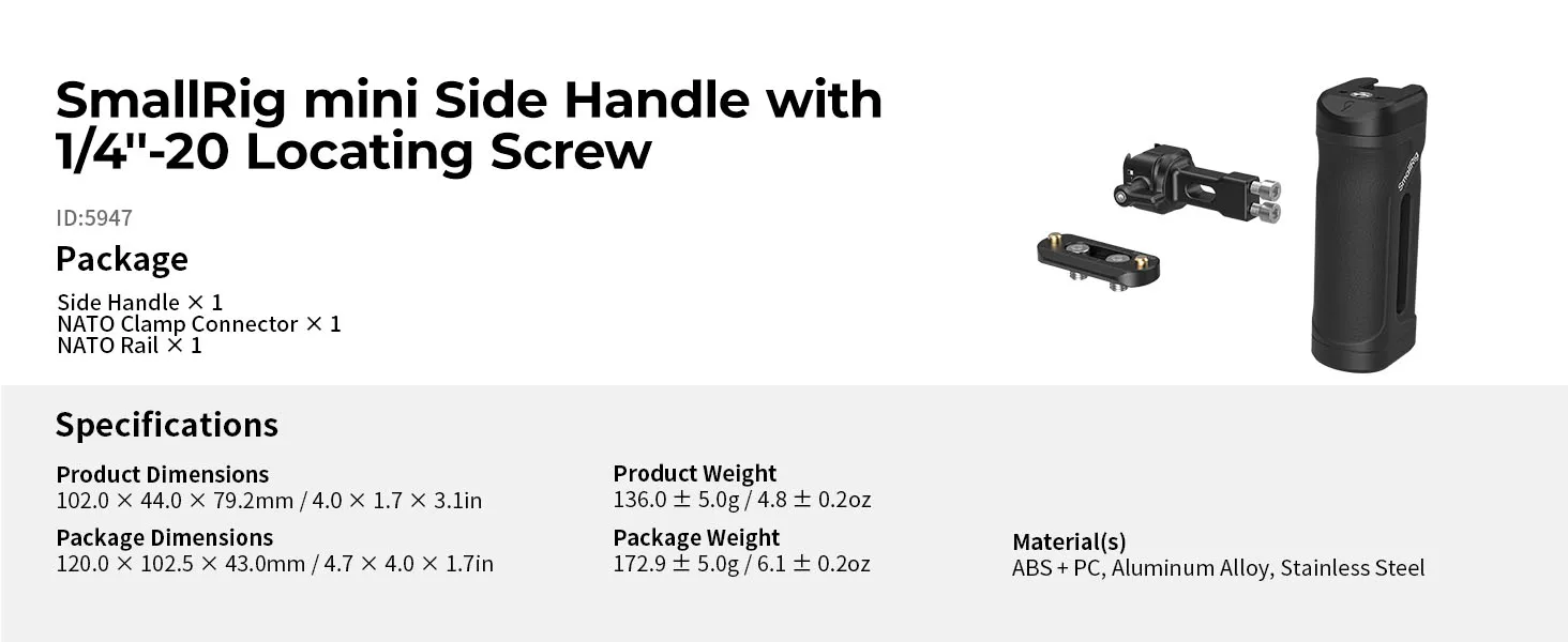SmallRig Mini-Seitengriff mit NATO-Klemme für Kamerakäfige, kann Magic Arms, Mikrofone, Monitorhalterungen, Lichter montieren 5947 – Detail 7