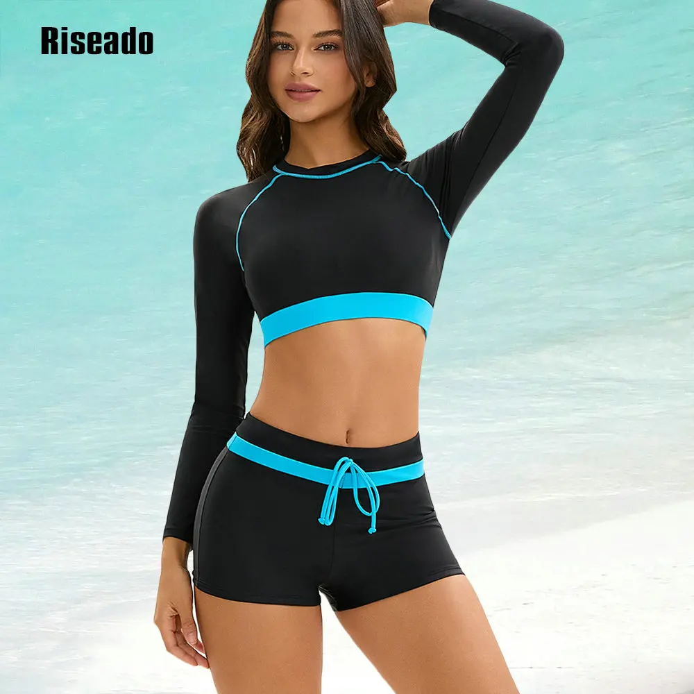 Riseado Women's Long Sleeve Sun Protection Rash Guard Wetsuit Two Piece Swimsuit Set 2025 New Trend