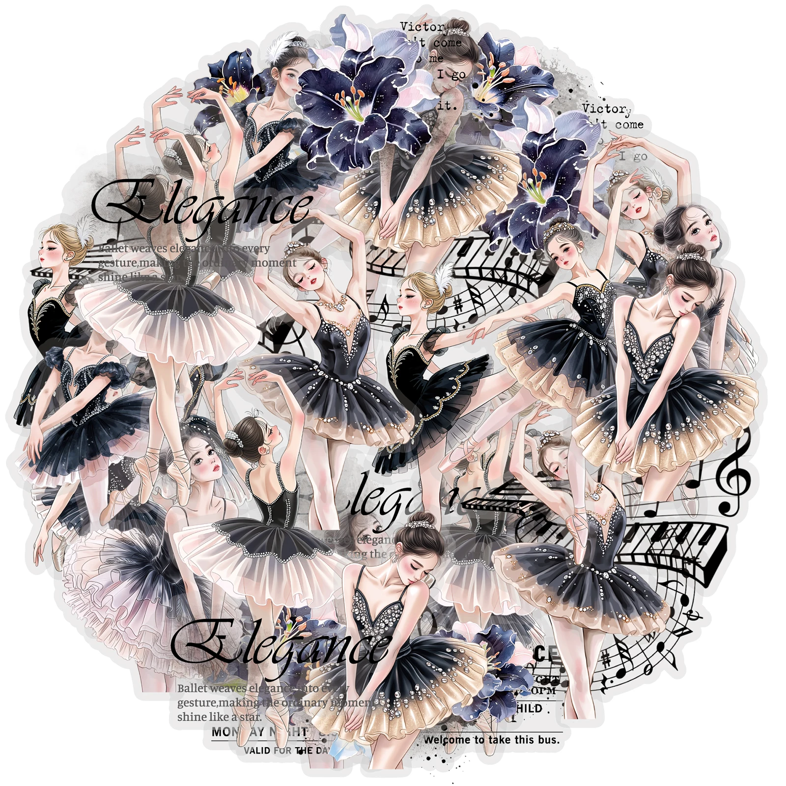 Pegatinas Etori Life Atmospheric Ballet Girl, pegatinas decorativas con temática de baile en negro, adecuadas para portátiles, pegatinas para teléfonos, botellas de agua, maletas, álbumes de fotos, guitarras, bicicletas, suministros para álbumes de recortes, accesorios de decoración para oficinas, decoración de habitaciones, suministros de contabilidad, estética artística, regalos para amigos, obras de arte DIY, papelería coreana, suministros escolares, temporada de regreso a clases
