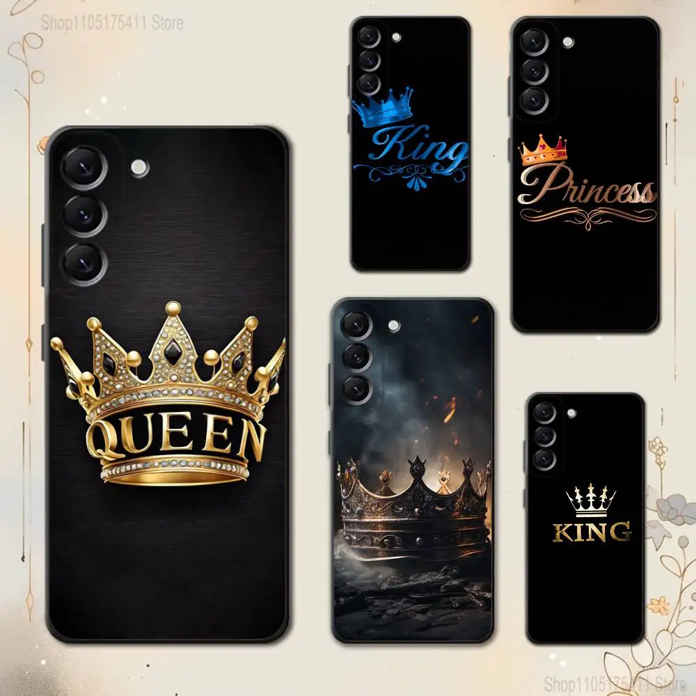 

KING Q-Queen Crown Letter Phone Case For Samsung Galaxy A 73,72,51,53,52,71,22,5G,Note,J7,8,9 Soft Black Cover