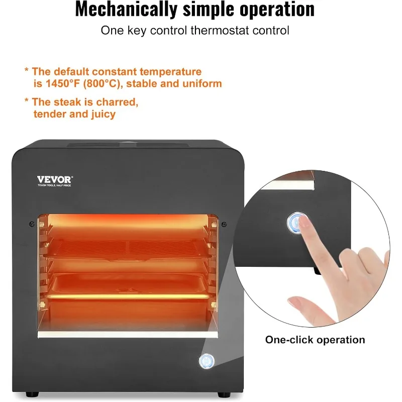 VEVOR Griglia a infrarossi, bistecca elettrica a infrarossi senza fumo da 1800 W, 1450 ° Fornello per bistecche in acciaio inossidabile