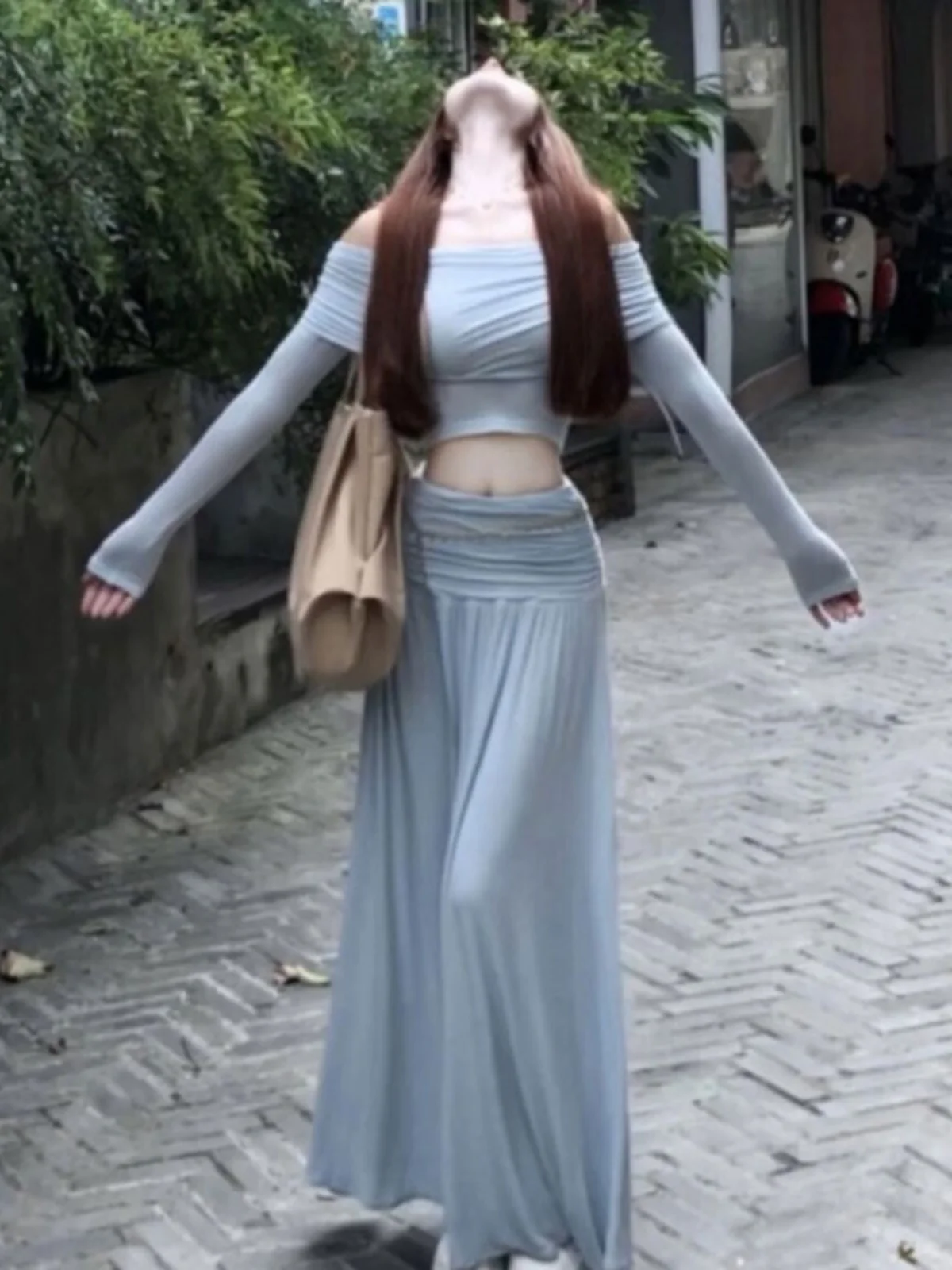 

Elegant Chic One Shoulder Top And Skirt Set Women's Fashion Spring Clothing Unique Beautiful Two Piece Suit Comfortable Cotton