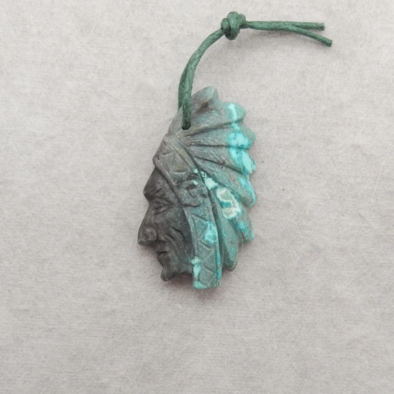 

Бусины-подвески ручной работы из натуральной хризоколы с индийской головкой 40x25x9 мм 10,3 г, полированные специальные камни для изготовления ювелирных изделий