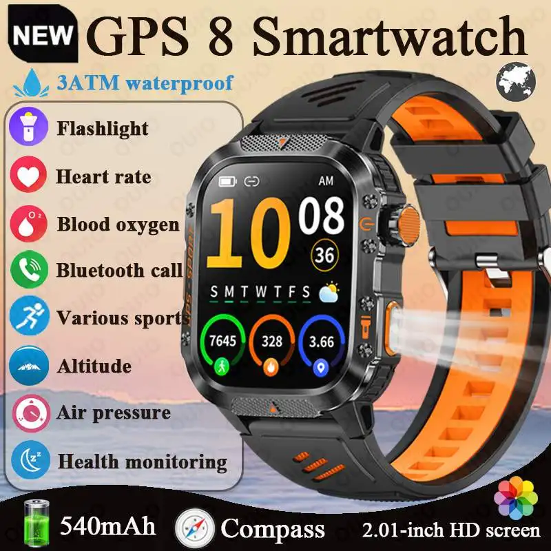 

GPS 8 540 мАч Смарт-часы Фонарик 2.01 HD Экран Высотный Барометр Компас 3ATM Водонепроницаемые Bluetooth Вызов Спортивные Смарт-часы