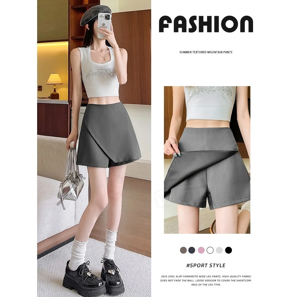 TFETTERS Summer Women Irregular Wrap Skort High Waist A-line Suit Shorts Elegant Office Lady Casual Skirt Pants