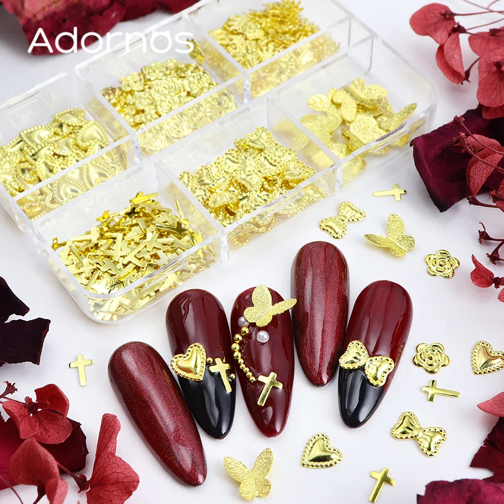 زخارف أظافر بتصميم عيد الحب، حروف LOVE وقلوب وورود فاخرة، مسامير معدنية لتزيين الأظافر، مستلزمات مانيكير