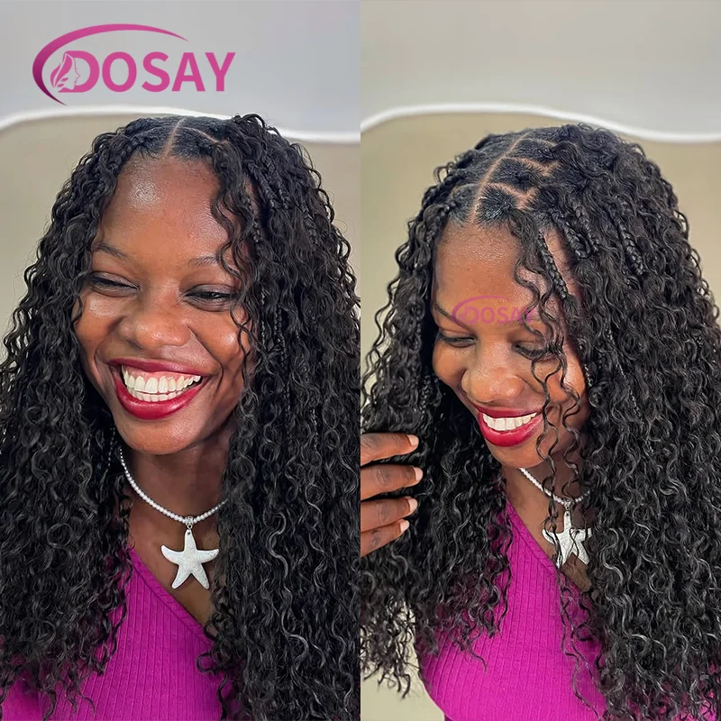 12 "قصيرة بوهو صندوق الضفائر الباروكات للنساء السود كامل الدانتيل الجبهة جديلة الباروكات مع شعر الطفل الاصطناعية البوهيمي شعر مستعار مضفر #4