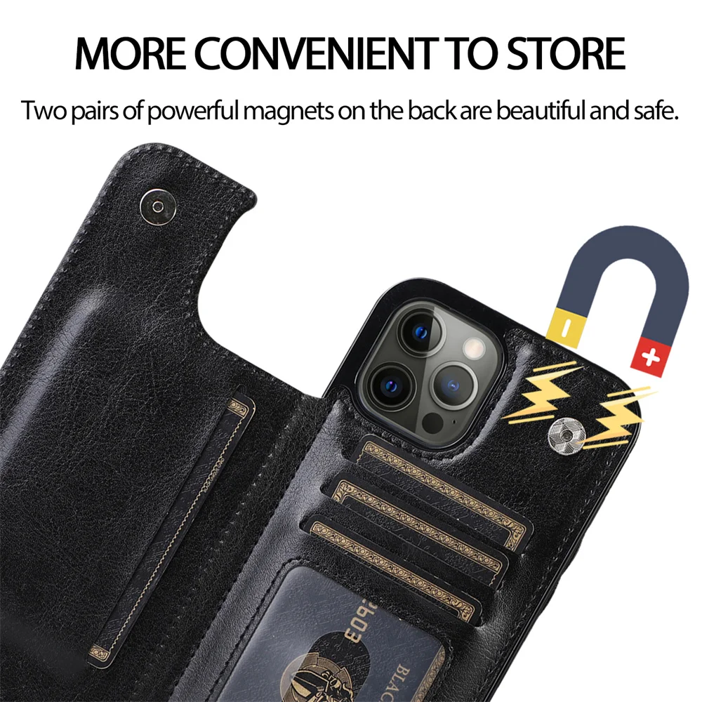 Funda de cuero de lujo con tarjetero para iPhone, carcasa tipo billetera para iPhone 13, 12 Mini, 11 Pro, X, XS Max, 6, 6S, 7, 8, SE, 2020, XR Plus