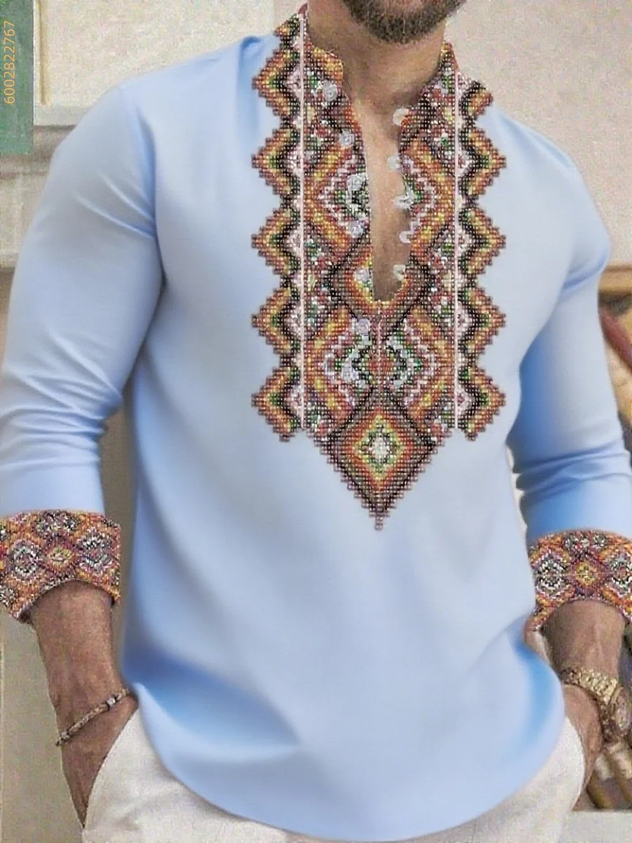 

12 colors men's linen shirt tribal retro street long sleeve oversized size XS-6XL comfortable soft breathable 2025 fashion trend