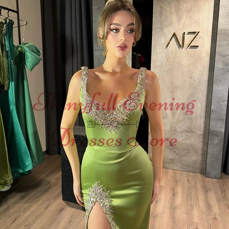 Thinyfull Women Mermaid Prom Dresses Saudi Arabia Beadings Side Slit Evening Dress Formal Cocktail Party Prom Gowns Custom Size