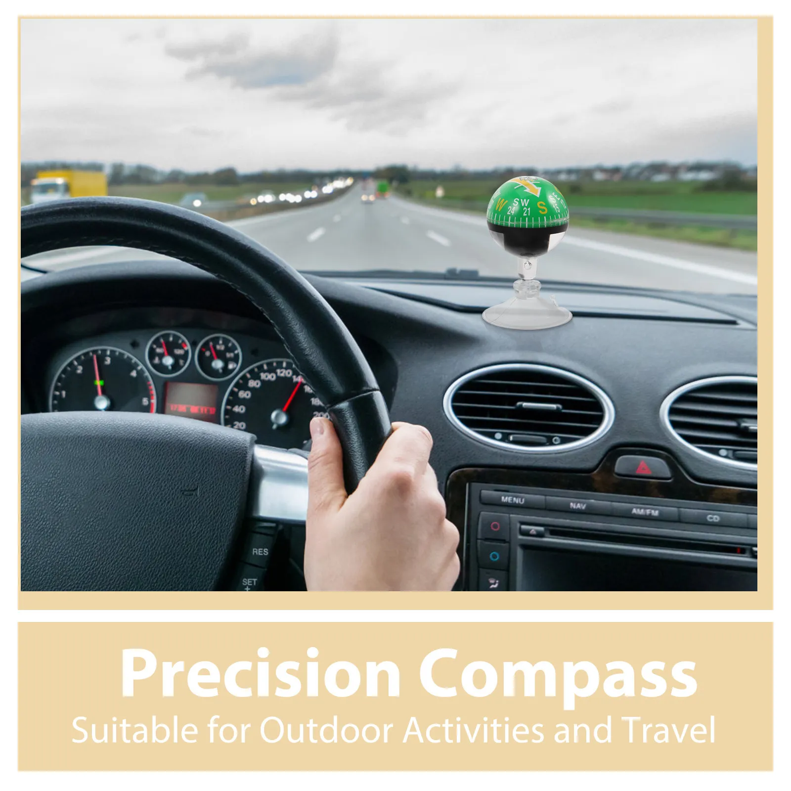 Portable Dashboard Compass for Car Boat Hiking Featuring 38Mm Suction Cup Mount High Tool Outdoor Travel