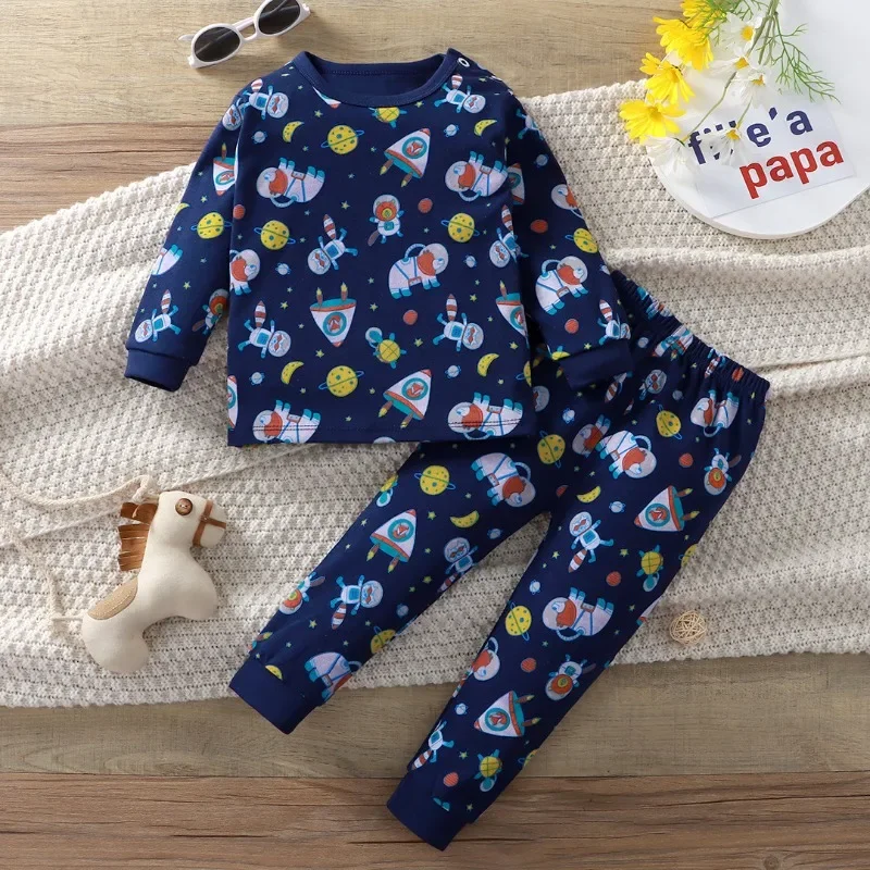 Long Johns Medium and Large Children's Pajamas Clothing Pajama Set Autumn and Winter Cotton Suit Long-sleeved Underwear