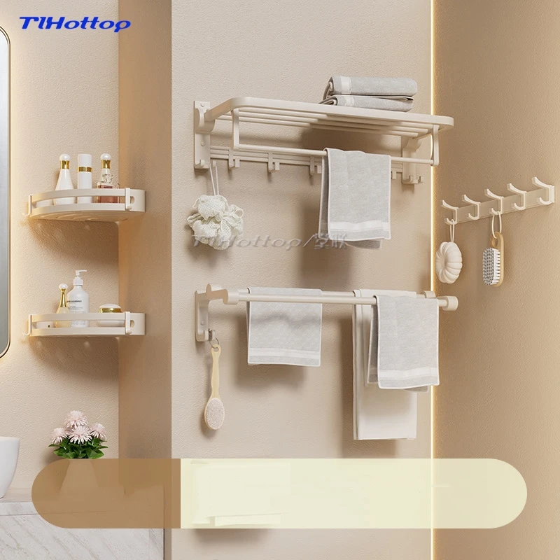 Bezperforowany kremowy wieszak na ręczniki powietrzne Łazienka Kremowy biały wieszak na ręczniki łazienkowe Zestaw zawieszek łazienkowych