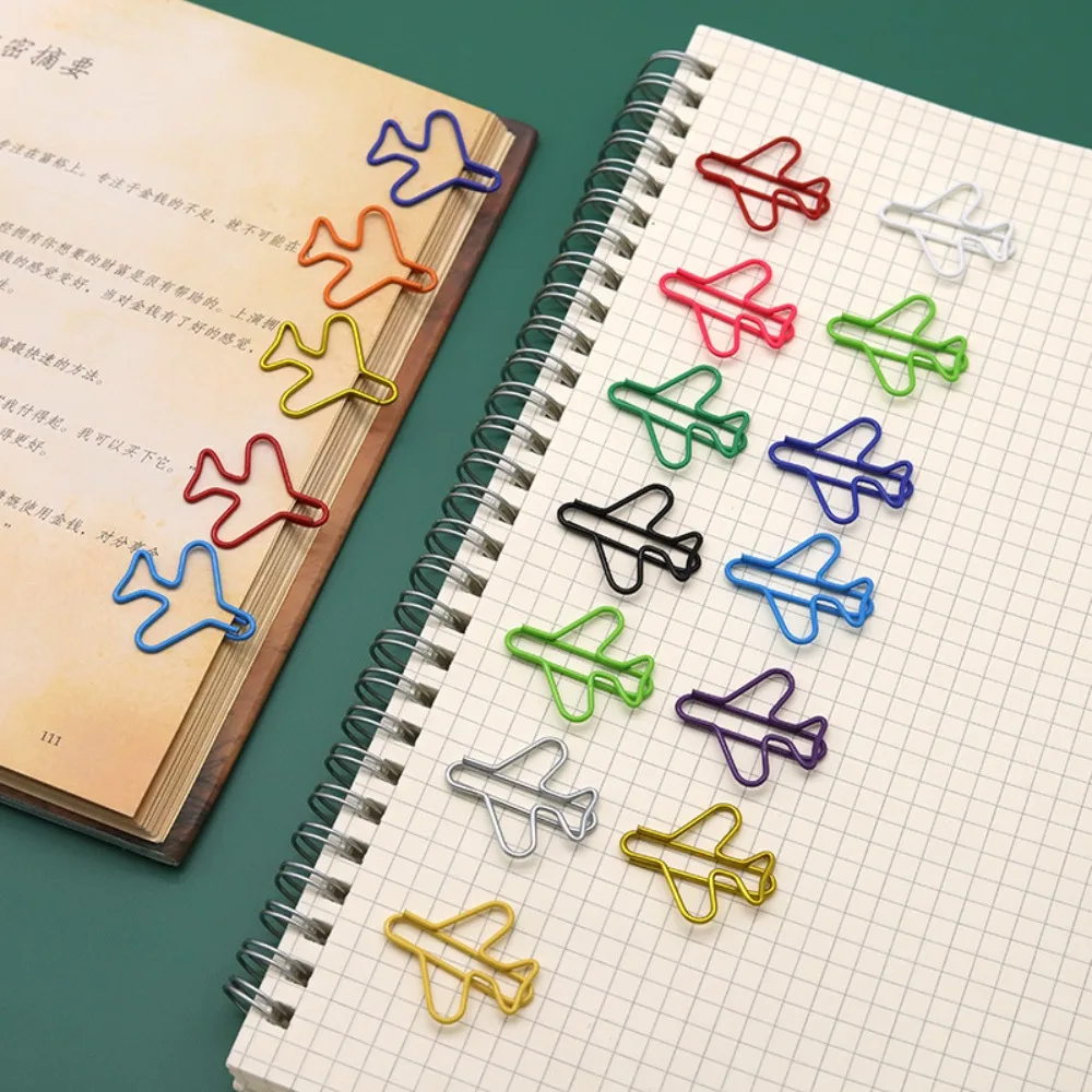 10pcs Metal Memo Airplane Paper Clip Index Bookmark Clip-on Metal Paper Clips Irregular Airplane Shape Creative Bookmark Clip