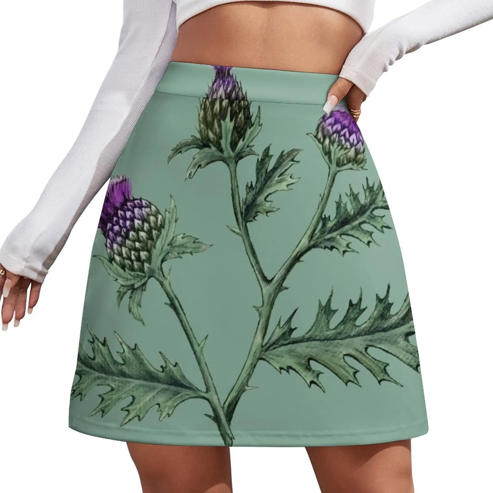 

Thistle on Sage green Mini Skirt micro mini skirt extreme kpop sexy skirt Mini