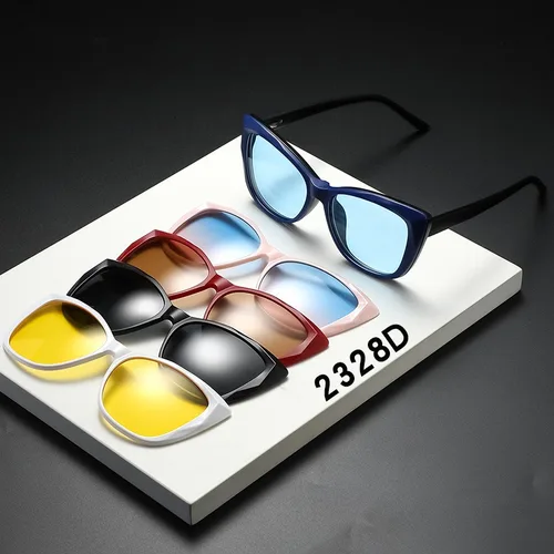 Imagen 2 del producto Montura de gafas para mujer con 5 uds Clip en gafas de sol polarizadas gafas magnéticas gafas masculinas UV400 2328D