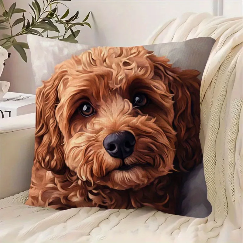 Cute Brown Poodle Pillow Case, Realistic Puppy Art Cushion Cover, Pet Lover Decor for Sofa Bedroom Living Room Home