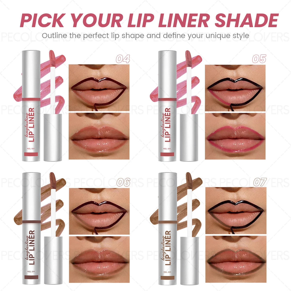 Delineador de labios mate, diseño despegable, resistente al agua y de larga duración, fácil de usar, hidratante, adecuado para tipos de piel color beige claro, 1 ud.