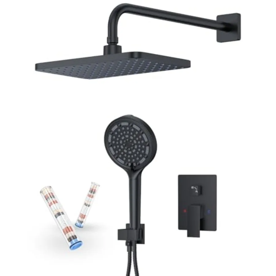 

Matte Black 11-Inch Rainfall Shower System Premium Filtered Handheld Sprayer Fixed Shower Head Complete Bathroom Set Faucet Mix