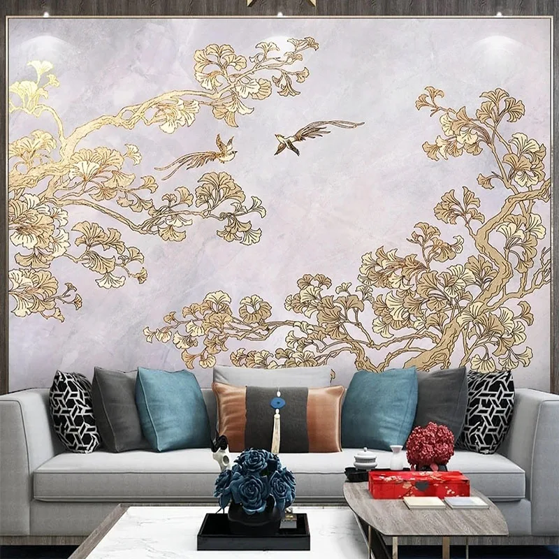 

Custom 3D Mural Wallpaper Ginkgo Tree Marbled TV Background For Bedroom Walls Papel De Parede Home Décor Tapety Fresco Tapiz Art