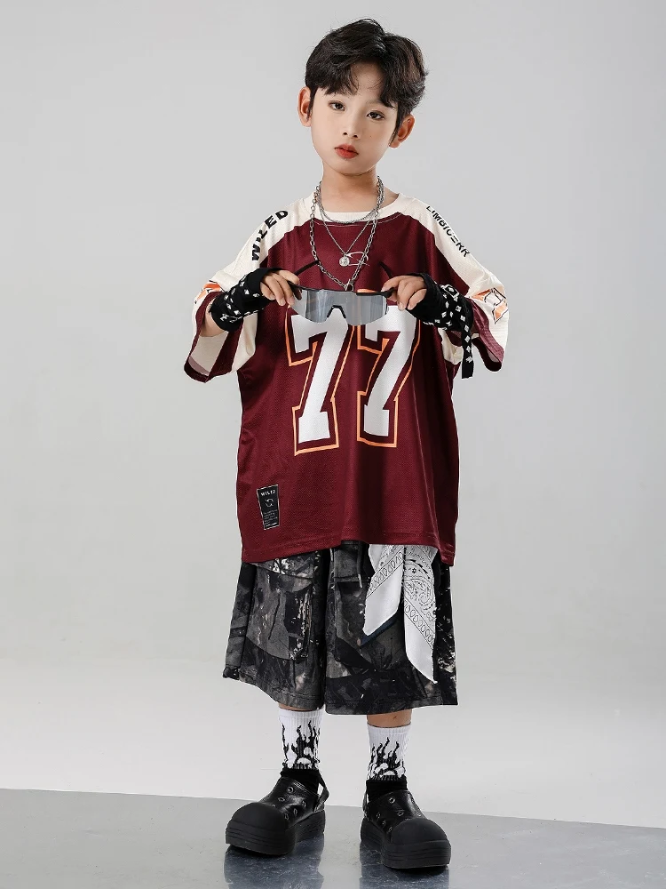 Jungen Mädchen Streetwear Anzug Hip Hop Jazz Dance Kostüme Junge Lose Rote Tops Shorts Praxis Street Dance Tragen Kleidung DQL10781