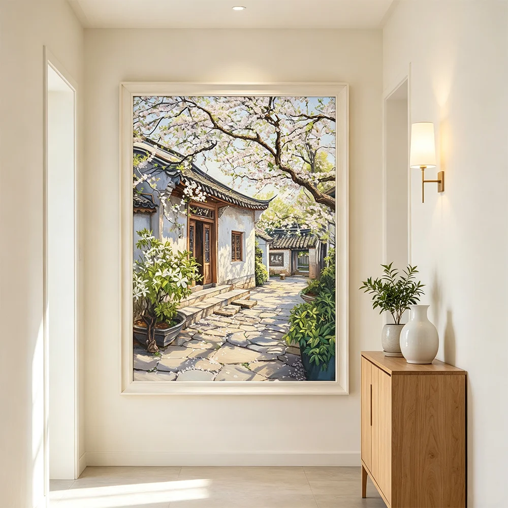 Flowers Trees Canvas Print Poster Vintage Chinese Building Art Prints Painting Bedroom Wall Art Home Decor Scenery Poster
