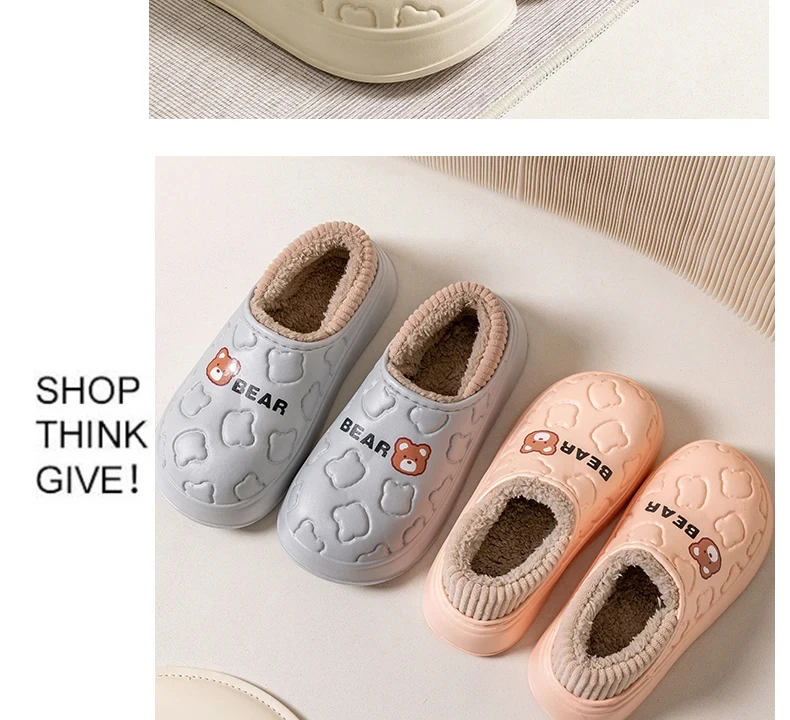 TZLDN Damen Herren Haus Wasserdichte Mode Bär Hausschuhe Slip on Schnee Winter Warme, vollständig mit Pelz gefütterte Hausschuhe Indoor Outdoor Schuhe – Detail 10