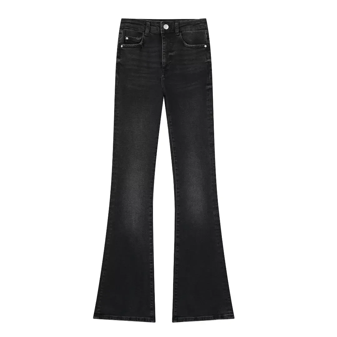 Vrouwen 2024 Nieuwe Chique Mode Hoge Taille Rechte Jeans Vintage Rits Zakken Gerafeld Zoom Dames Denim Broek Mujer