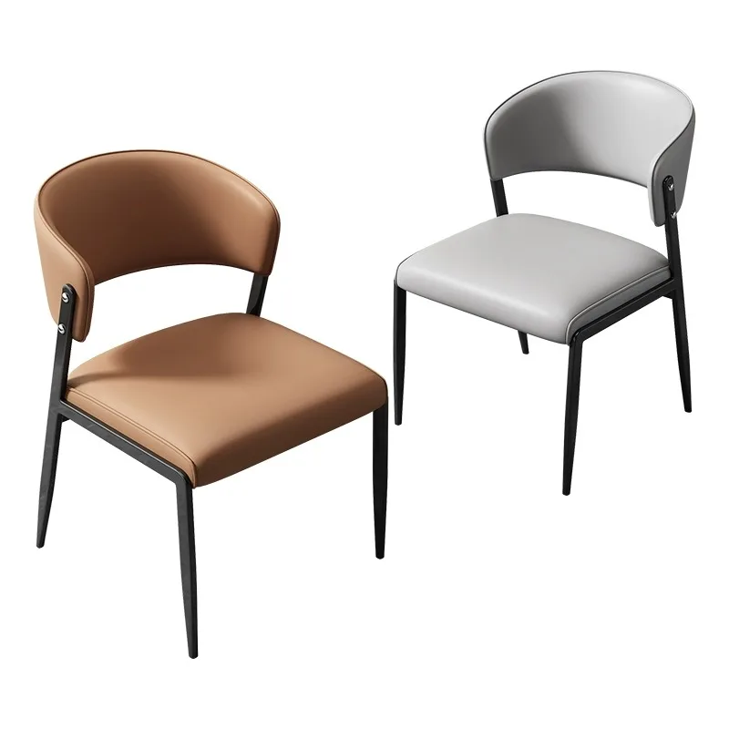 Modern Light Luxury High-End Dining Chairs with Metal Frame and Leather Upholstery-Backrest Stools for Island Tables & Hotel Use