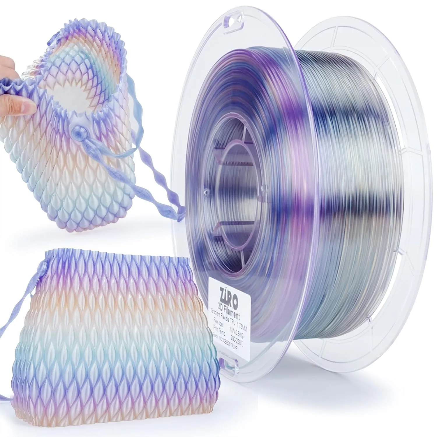 

TPU Filament 1.75mm, Fast Color Change Flexible 3D Printing Material, Shore 95A Soft Filament for FDM Printers, 0.8KG Spool