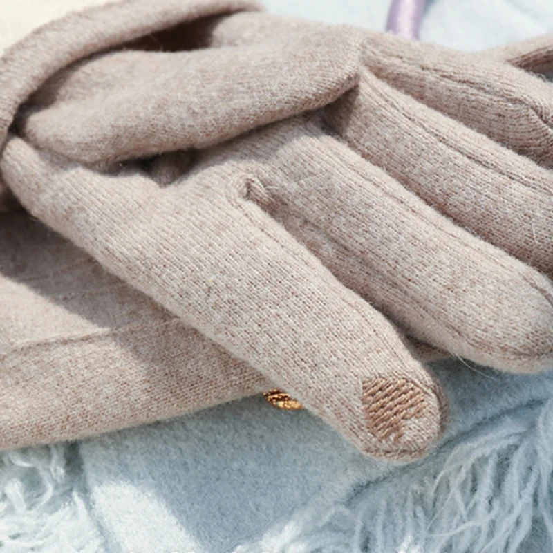 Guantes de Cachemira para mujer, manoplas elegantes y sencillas para mantener el calor en pantalla táctil, elasticidad de alta calidad, suaves y gruesas, invierno, novedad