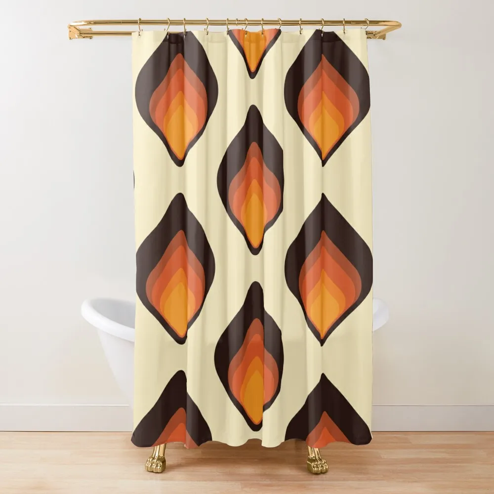 

Mid-Century Modern Orange and Brown Tear Drop Shower Curtain Waterproof Bath And Anti-Mold Bathroom Accessorys Curtain