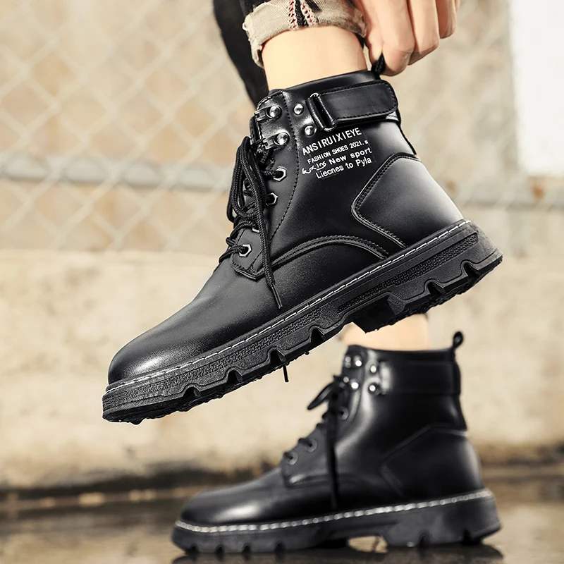 Botas informales para hombre, botines nuevos para motocicleta, botas impermeables, zapatos de cuero para hombre, Bota Masculina, zapatos de moda de alta calidad para hombre