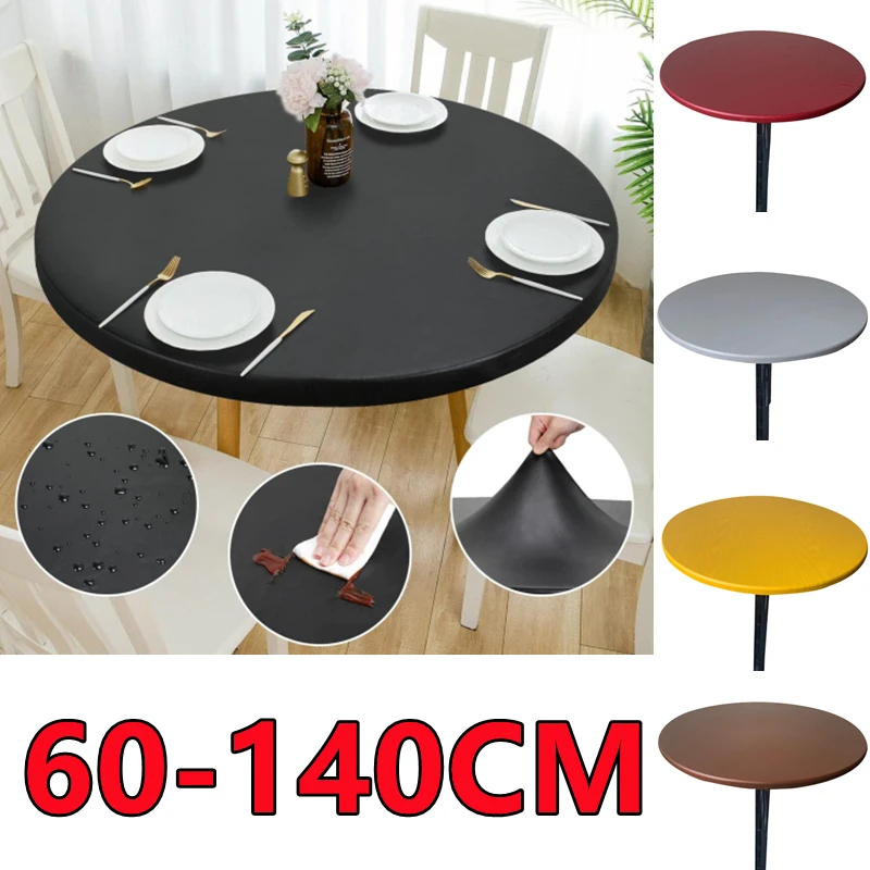 New 60-140cm Weding Round Table Cover Waterproof Case Dining Table Oil-Proof Elastic Tablecloth Fitted Wedding Decoration Hotel