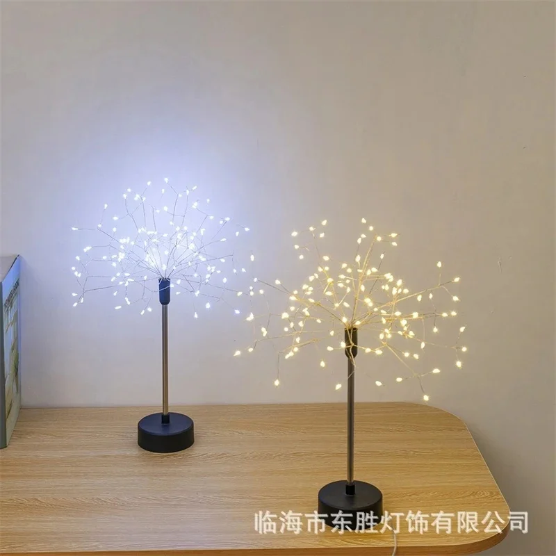 Fireworksed LED Desk Lamp Mini Dandelion Table Light With Remote Control Warm White Bedside Wedding Banquet Party Decor