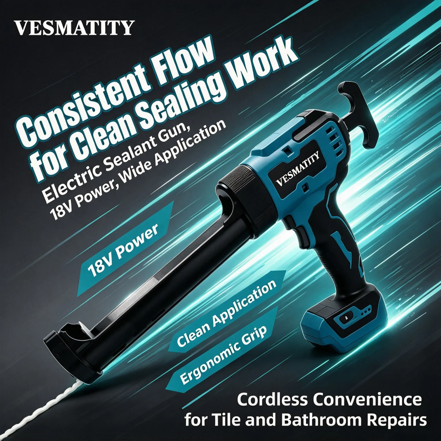 Vesmatity Adhesive Glue Gun Cordless Electric Multi-function Glass Caulking Gun Glue Sealant Power Tool 18V Battery Pin Plus