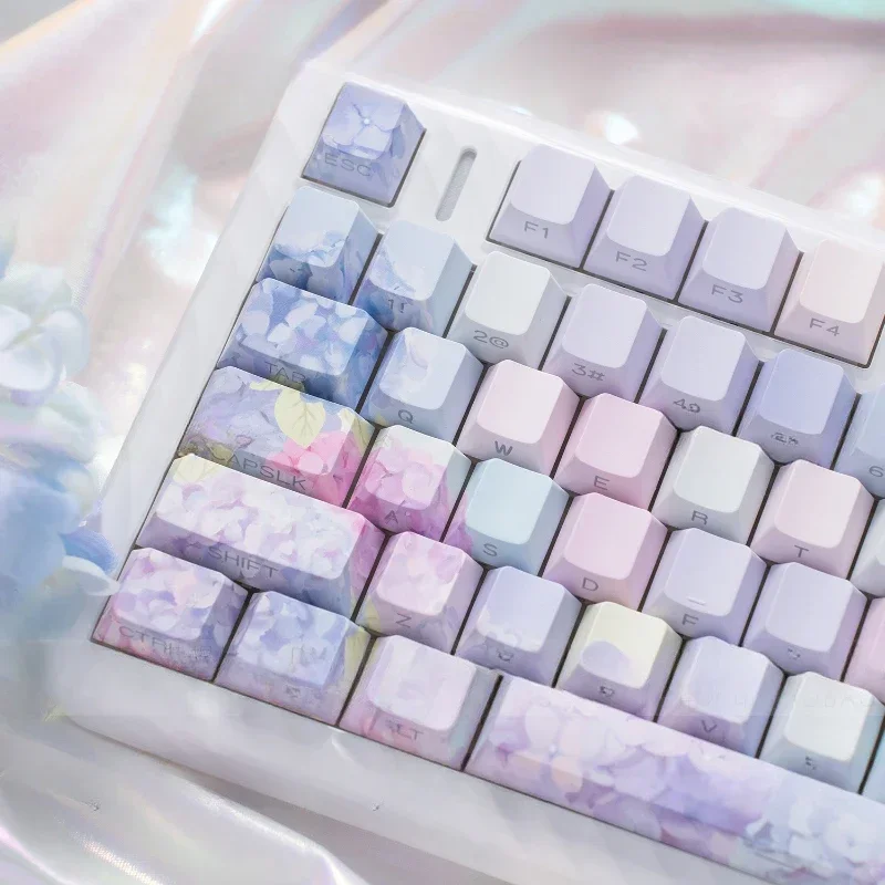 Endless Summer Theme Keycaps 130keys Side Engraved Transparent PBT Cherry Profill Keycap Mechanical Keyboard Accessories