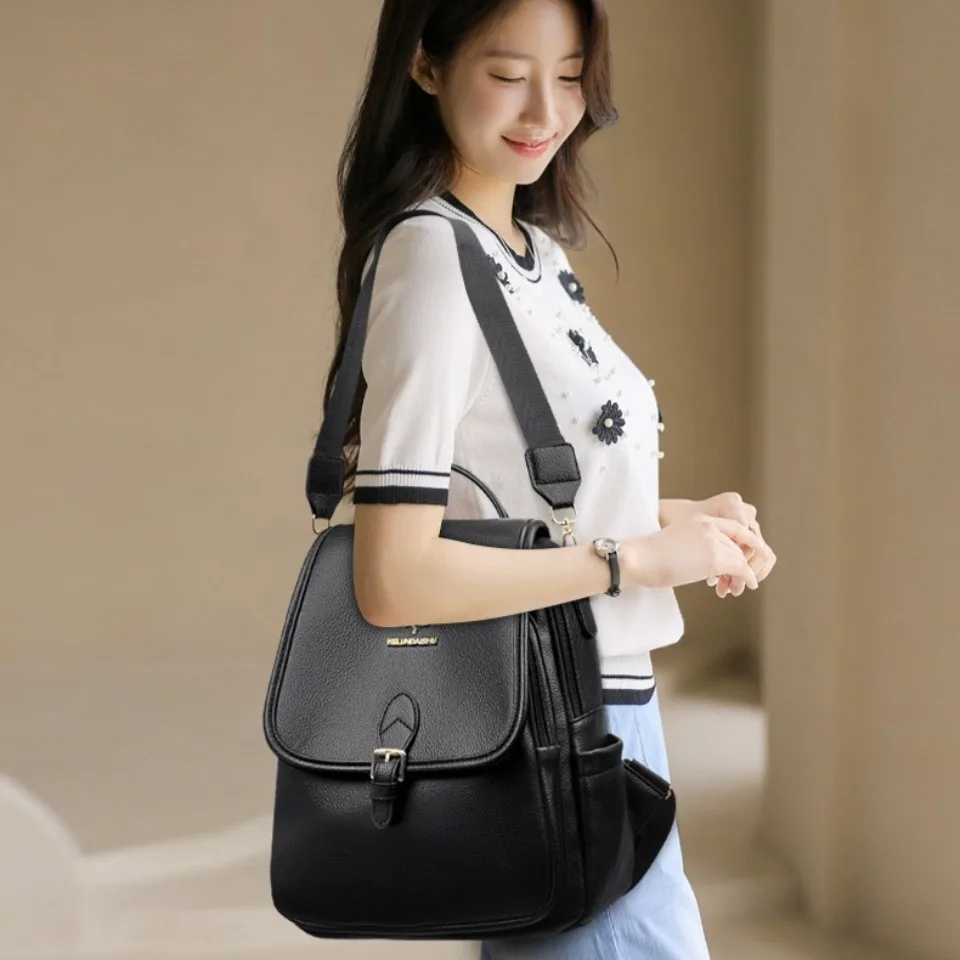 Ladies Back Pack Designe High Quality Leather Women Shoulder Bag Luxury School Bags Large Capacity Backpacks with Wide Strap Sac